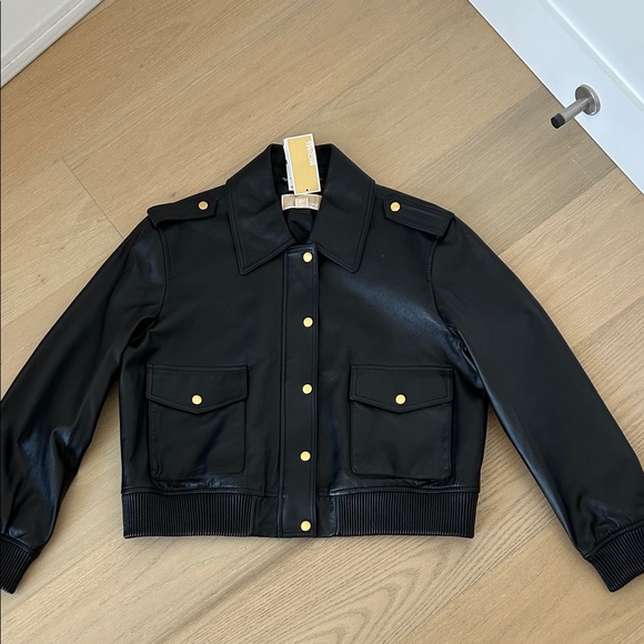 New Michael Kors Blouson Black Leather Jacket XL - Picture 1 of 10